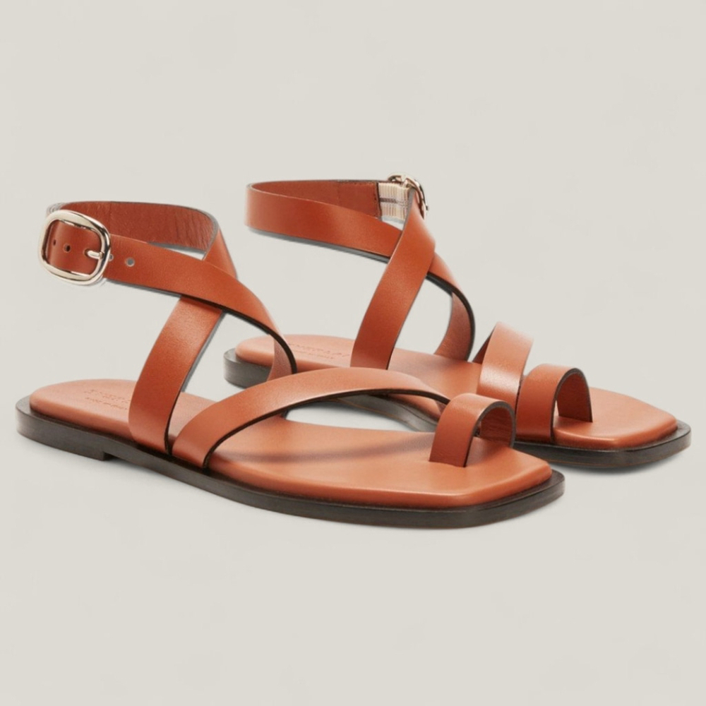 Everlane Italian Leather Wrap Sandals Sz 7 Classic Minimalist Style Adobe Brown - Picture 3 of 12